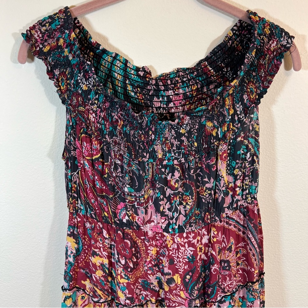 Free People Floral Cascade Maxi Dress Pink Blue Off the Shoulder Small - Picture 4 of 13